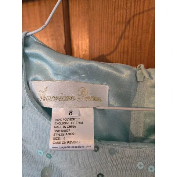 AMERICAN PRINCESS Girls Aqua Blue Sequin Bow Formal Party Dress Size 8 - Picture 6 of 8